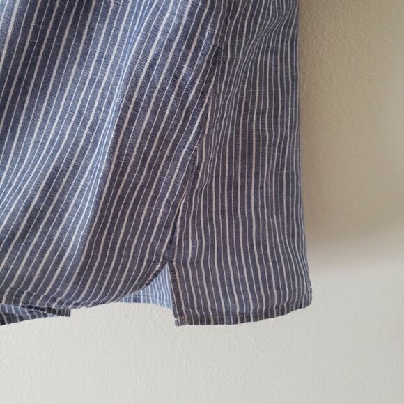 Crew Factory Cold Shoulder Ruffle Chambray Striped Top sz 2 - Picture 5 of 9